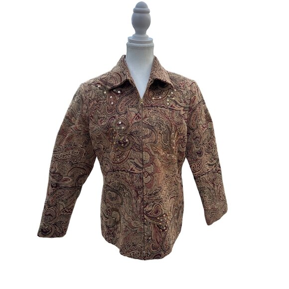 Vintage Ellen Figg Paisley Tapestry Blazer Jacket With Sequins - Picture 1 of 8
